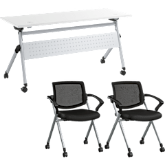 Envision 60W Training Table with Powered Grommets and 2 Chairs with Arms