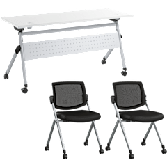Envision 60W Folding Training Table with Powered Grommets and 2 Chairs
