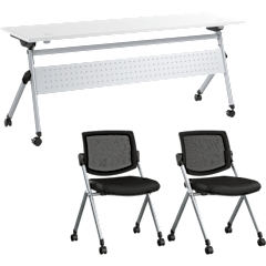 Envision 72W Folding Training Table with Powered Grommets and 2 Chairs