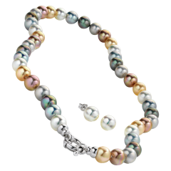 JOIA De Majorca Collar de Perlas Multicolor de 10 mm y 18" & Aretes de Perla ...
