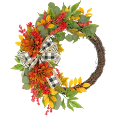 National Tree Company 24" Harvest Wreath with Twig, Dahlia, Eucalyptus & Bow