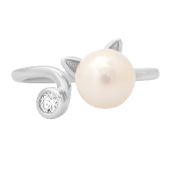 Kylie Harper Sterling Silver Genuine Pearl Kitty Cat Ring