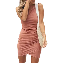 Krediz Women's Casual Summer Crew Neck Sleeveless Mini Dress