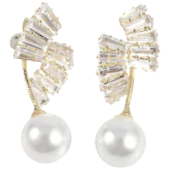 Saffron 18K Gold Plated Stainless Steel Leaf Drop Earrings with Pearl