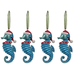4-Pack: National Tree Company Glass Seahorse Teal Ornaments