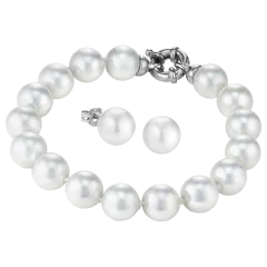 JOIA De Majorca Pulsera de Perlas de 10mm y 7.5" & Aretes de Botón