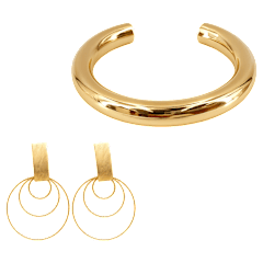 LOREN + OLIVIA Brushed Gold Earrings and Cuff Bracelet Set