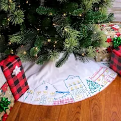 National Tree Company Village Scene Embroidery Velvet Tree Skirt