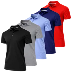 5-Pack: GBH Men's Short Sleeve Moisture Wicking Performance Quick Dry Polo Shirt