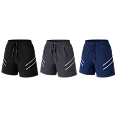 3-Pack: GBH Men's Striped Performance Training Shorts with Zipper Pockets