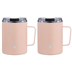 Paquete de 2: Tazas de café JoyJolt de 12 oz con asa y tapas transparentes abatibles