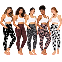 5-Pack: Nextex Women's Printed Fleece Leggings with Side Pockets