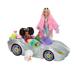 Barbie Extra Cabrio Car Set with 2 Extra Dolls and 2 Pets