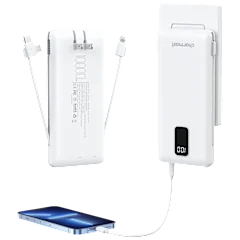 Charmast 10,000 mAh Power Bank with Built-in Cables & Wall Plug