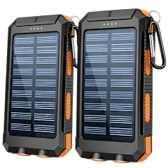 2-Pack: HAKOL 10,000mAh Solar Charger Power Bank with Dual & Type-C/Micro USB