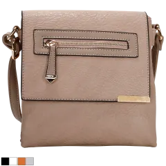 La Terre Vegan Leather Crossbody With Zip Pocket Flap And Metal Trim Detail