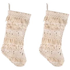 The 2-Pack Fringed Natural Stocking With Sequin Accents