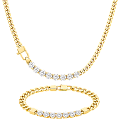 Saffron 18K Gold Plated Cuban Link Cubic Zirconia Necklace & Bracelet Set