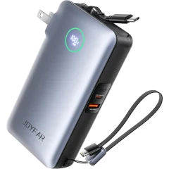 JOYFAR 25,000mAh GaN 65W Power Bank with Wall Plug & Retractable USB-C Cable