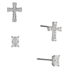 NADRI Cubic Zirconia Emerald & Cross Earring Set