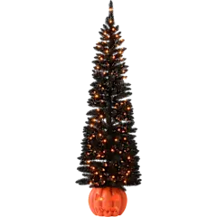 National Tree Company 6' Black Half Tree with Jack-O'-Lantern Base