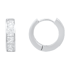 Kylie Harper Sterling Silver Petite Princess-Cut CZ Hoop Earrings
