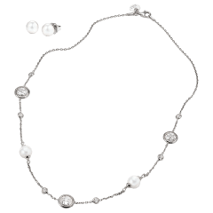 JOIA Collar de Cadena con Perlas de Mallorca y Circonia Cúbica y Aretes de Perla