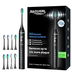 BAOVERI D12 Ultrasonic Whitening Toothbrush with 8 Brush Heads