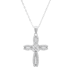 Kylie Harper Sterling Silver Petite Luxurious Baguette-Cut CZ Cross Pendant
