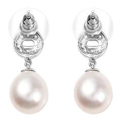 D'Joy Freshwater Pearl & White Zircon Sterling Silver Earrings 0.50ctw