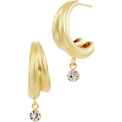 Savvy Cie Double Hoop Earrings with Round Cubic Zirconia Drop