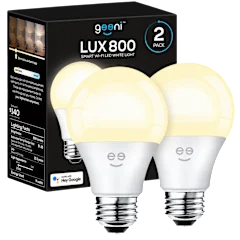 2-Pack: Geeni LUX 800 Smart Wi-Fi LED White A19 Lightbulbs
