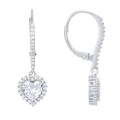 Kylie Harper Sterling Silver Birthstone CZ Heart Halo Leverback Earrings