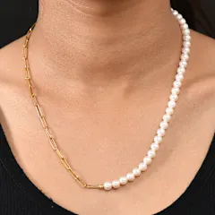 D'Joy Pearl 18" Necklace in 18K Vermeil Yellow Gold Over Sterling Silver