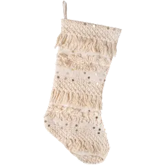 The Fringed Natural Stocking With Sequin Accents