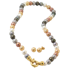 JOIA De Majorca Collar de Perlas Multicolor de 8mm y 18" y Aretes de Botón