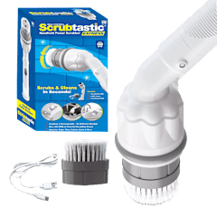 Bell + Howell Scrubtastic Express Handheld Power Scrubber with Flat Brush Head
