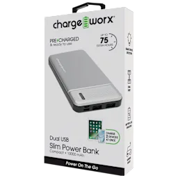 Power Bank Slim de 10,000 mAh con Doble USB Chargeworx