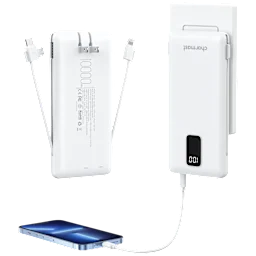 Charmast Batería Portátil de 10,000 mAh con Cables Integrados y Enchufe de Pared