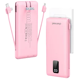 Charmast Batería Portátil de 10,000 mAh con Cables Integrados y Enchufe de Pared