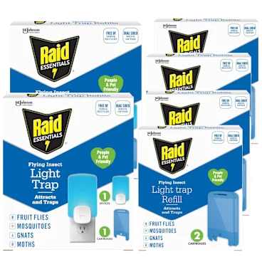 Raid Essentials Flying Insect Light Trap Set with 2 Base and 10 Glue Traps