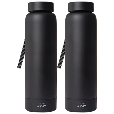 2-Pack: TYLT 24oz Power Water Bottle with Built-In Phone Chargers