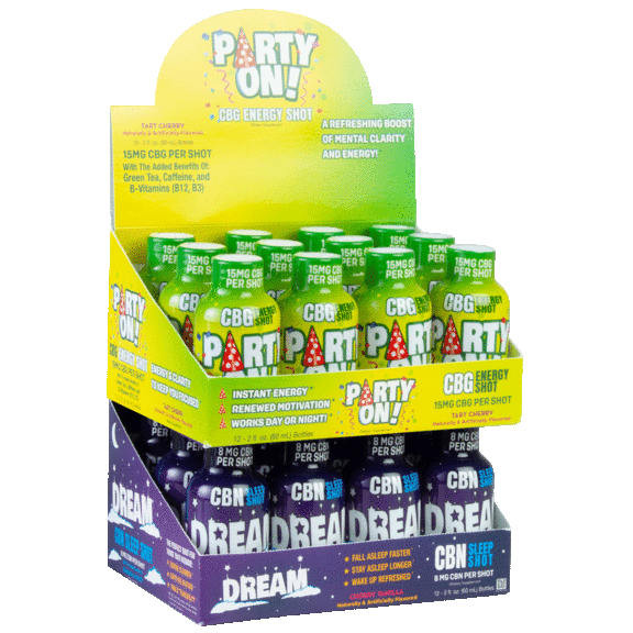 24-Pack: Single Serve CBN Dream Sleep or CBG Party Energy Shots (2oz Each)