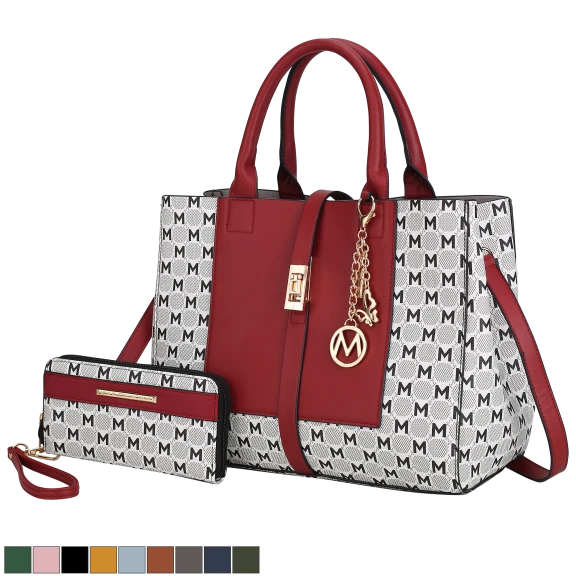 MKF Collection 2-Piece Yuliana Satchel Bag with Wallet in Circular M Emblem
