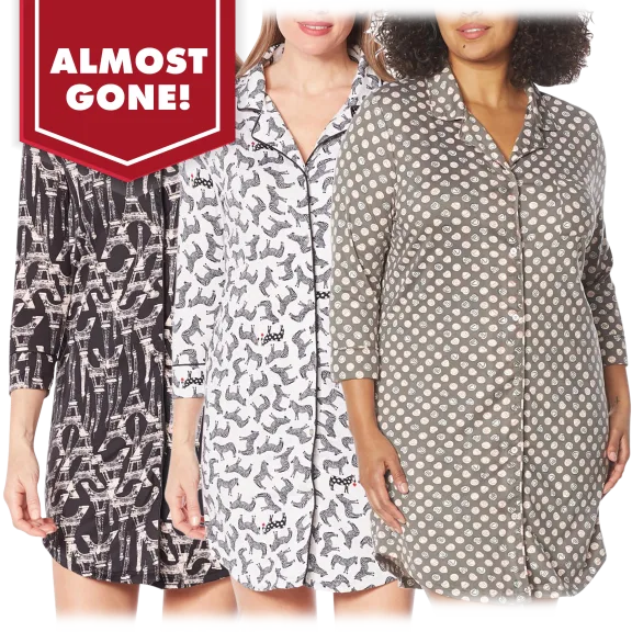 Echo Printed Notch Collar Sleep Shirt