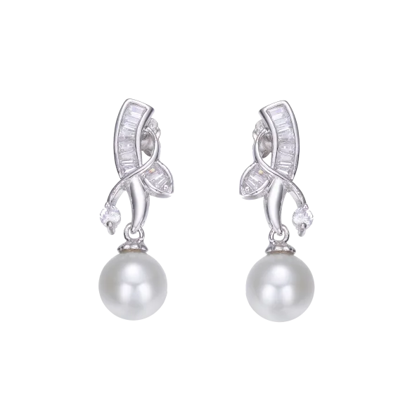 Megan Walford Faux Pearl Earrings with Lab Created Diamonds