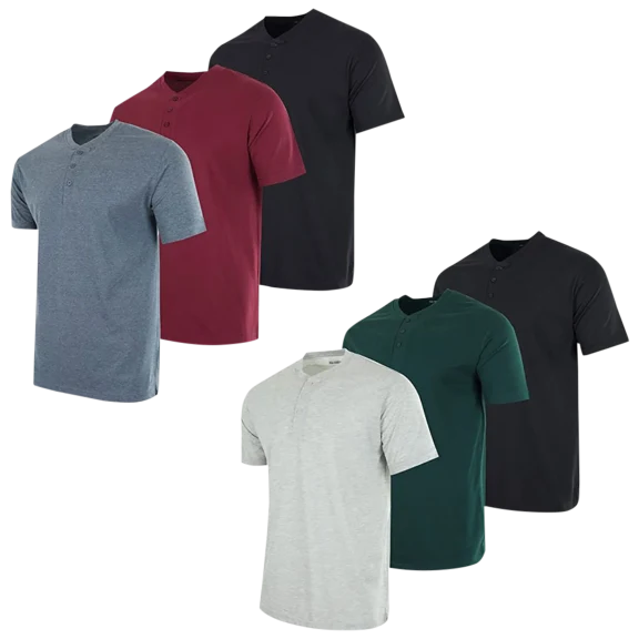 6-Pack: Nextex Apparel Men's Big & Tall Cotton Causal Henley T-Shirts