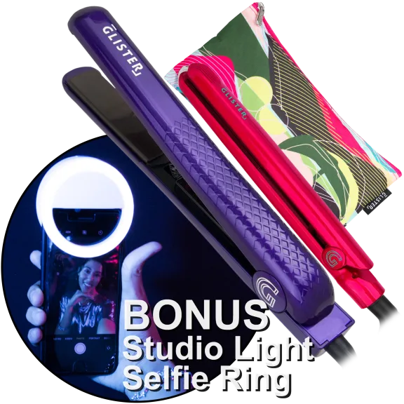 Glister Straightening Iron and Travel Straightener with BONUS Selfie Light