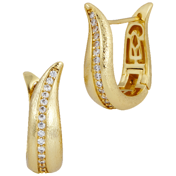 Savvy Cie Plated European Twist Cubic Zirconia Brushed Hoop Earrings