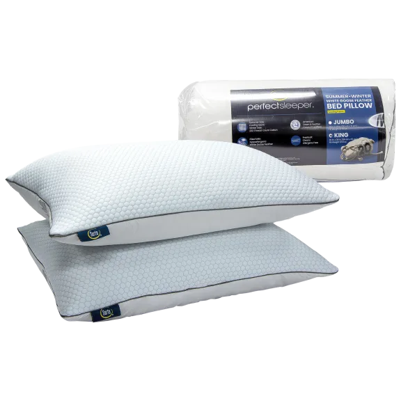 Serta 233 Thread Count Summer and Winter White Goose Feather Bed Pillow